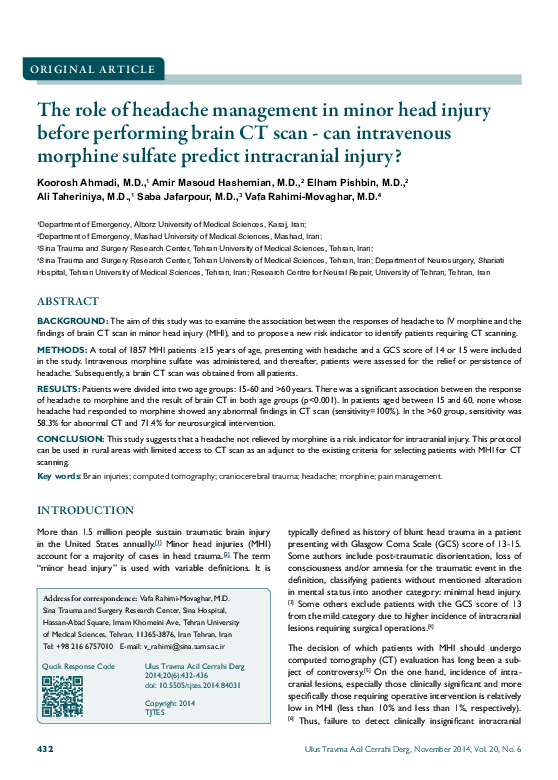 (PDF) Role of headache management in minor head injury before ...