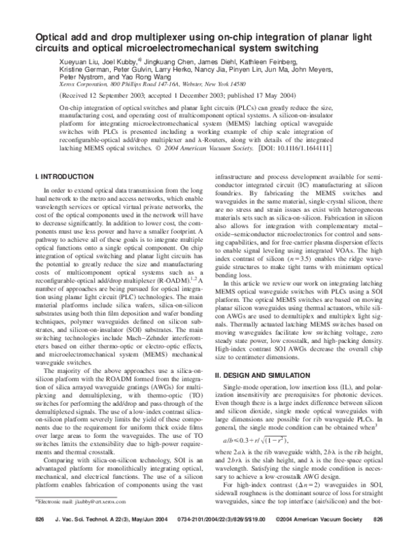(PDF) Optical add and drop multiplexer using on-chip integration of ...