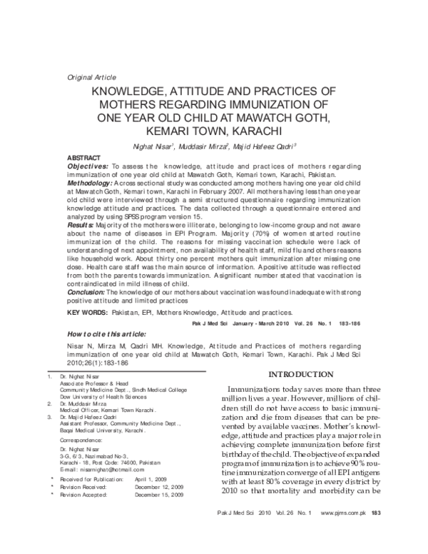 (PDF) Knowledge, attitude and practices of mothers regarding ...