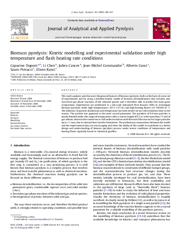 (PDF) Biomass pyrolysis: Kinetic modelling and experimental validation ...