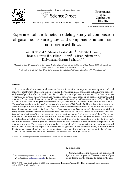 (PDF) Experimental and kinetic modeling study of combustion of gasoline ...