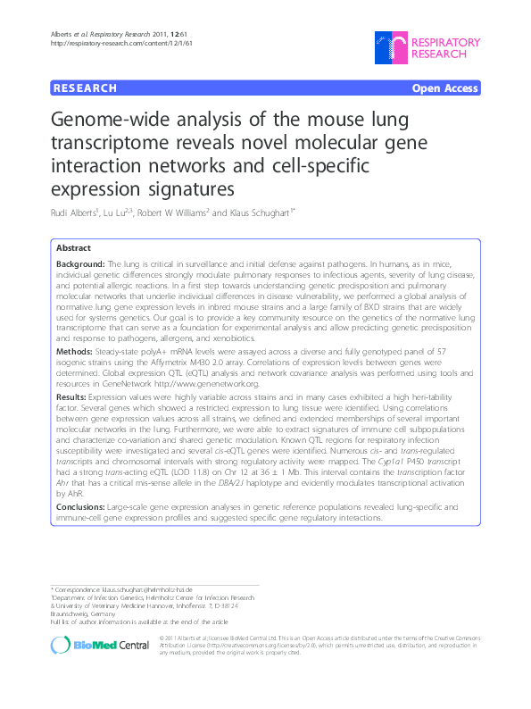 (PDF) Genome-wide analysis of the mouse lung transcriptome reveals ...