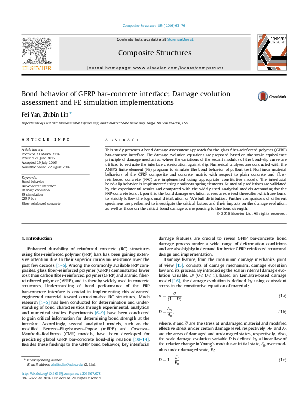 (PDF) Bond behavior of GFRP bar-concrete interface: Damage evolution ...