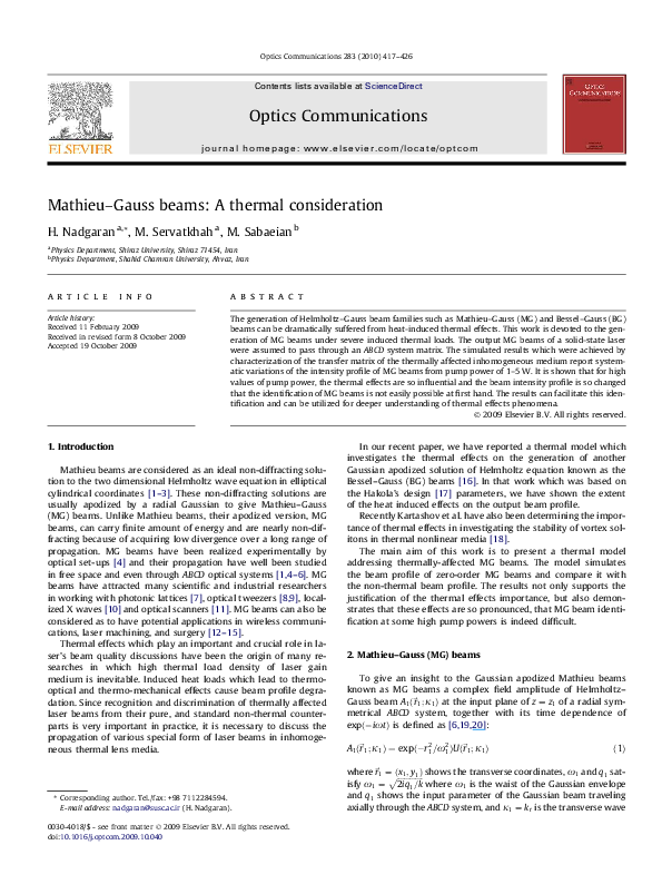 (PDF) Mathieu–Gauss beams: A thermal consideration