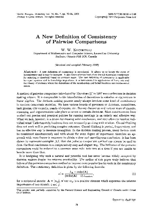 (PDF) A new definition of consistency of pairwise comparisons