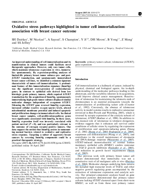 (PDF) Oxidative stress pathways highlighted in tumor cell ...