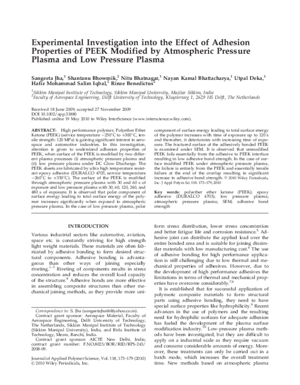 (PDF) Experimental investigation into the effect of adhesion properties ...