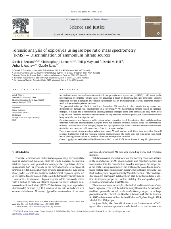 (PDF) Forensic Analysis of Explosives Using Isotope Ratio Mass ...