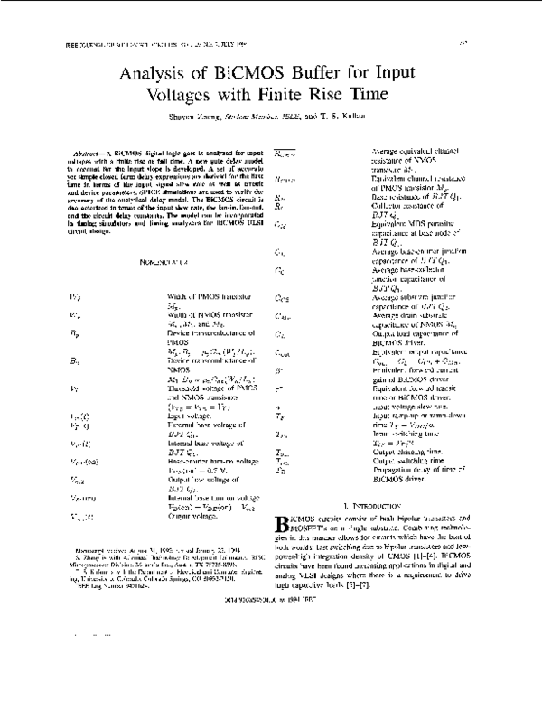 (PDF) Analysis of BiCMOS buffer for input voltages with finite rise time