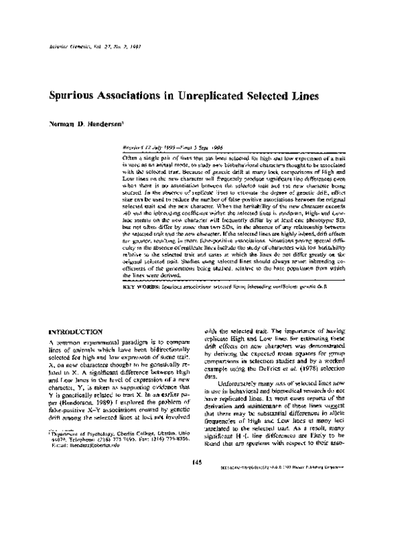 (PDF) Spurious associations in unreplicated selected lines | Norman ...