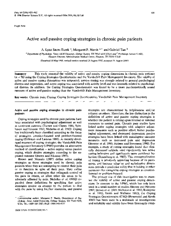 (PDF) Active and passive coping strategies in chronic pain patients