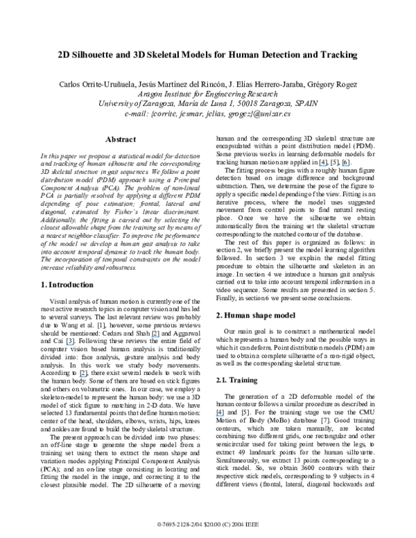 (PDF) 2D Silhouette and 3D Skeletal Models for Human Detection and Tracking
