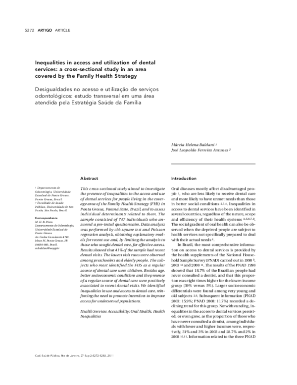 (PDF) Inequalities in access and utilization of dental services: a ...