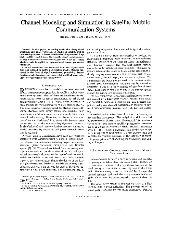 (PDF) Channel Modeling and Simulation in Satellite Mobile Communication ...