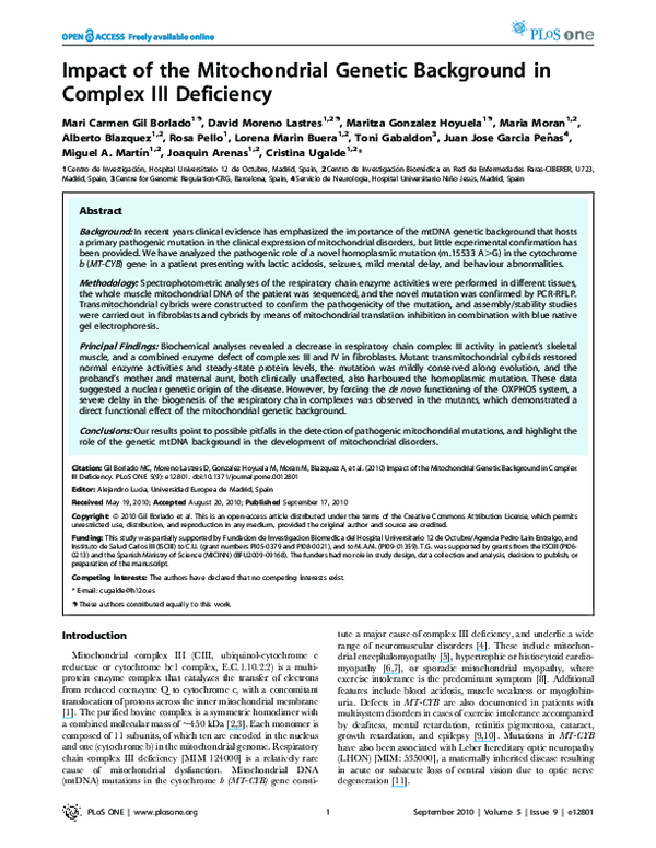 (PDF) Impact of the Mitochondrial Genetic Background in Complex III ...