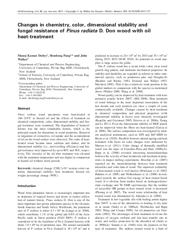 Dimensional Stabilization of Wood Yasar Kocaefe, Xianai Huang, and Duygu Kocaefe Academia.edu