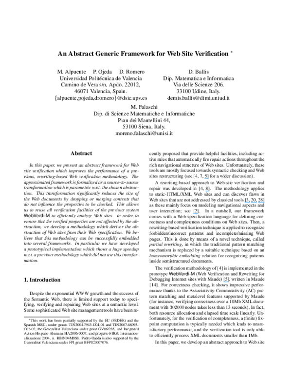 (PDF) An Abstract Generic Framework for Web Site Verification