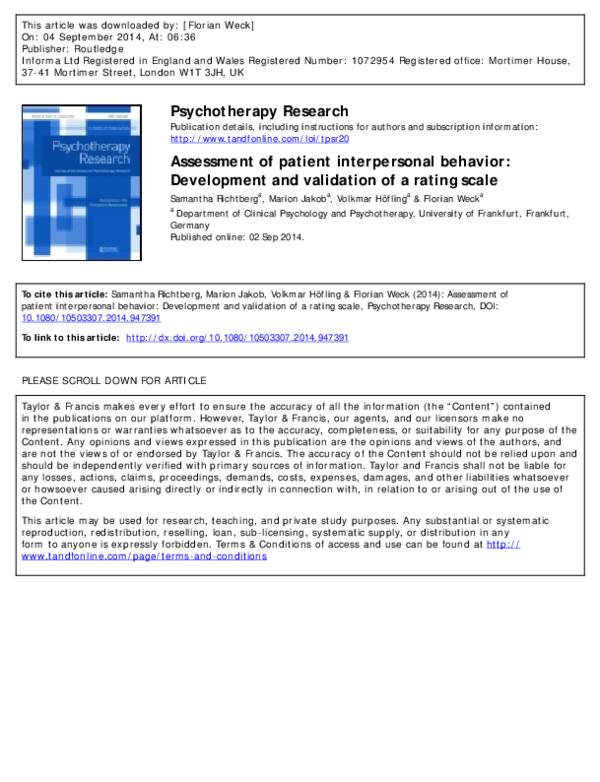 (PDF) Assessment of patient interpersonal behavior: Development and ...