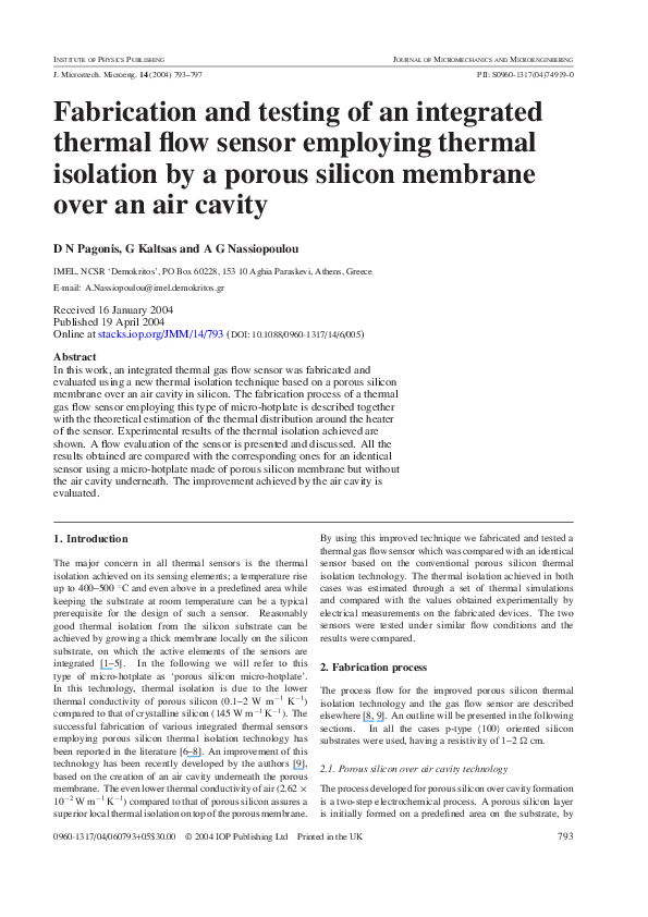 (PDF) Fabrication and testing of an integrated thermal flow sensor ...