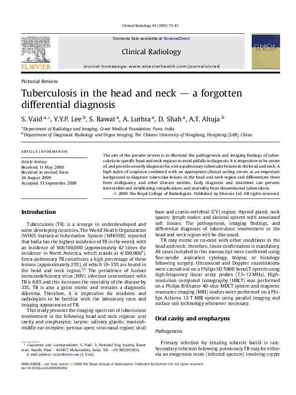 (PDF) Tuberculosis in the head and neck — a differential