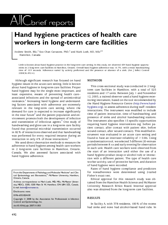 (PDF) Hand hygiene practices of health care workers in long-term care ...