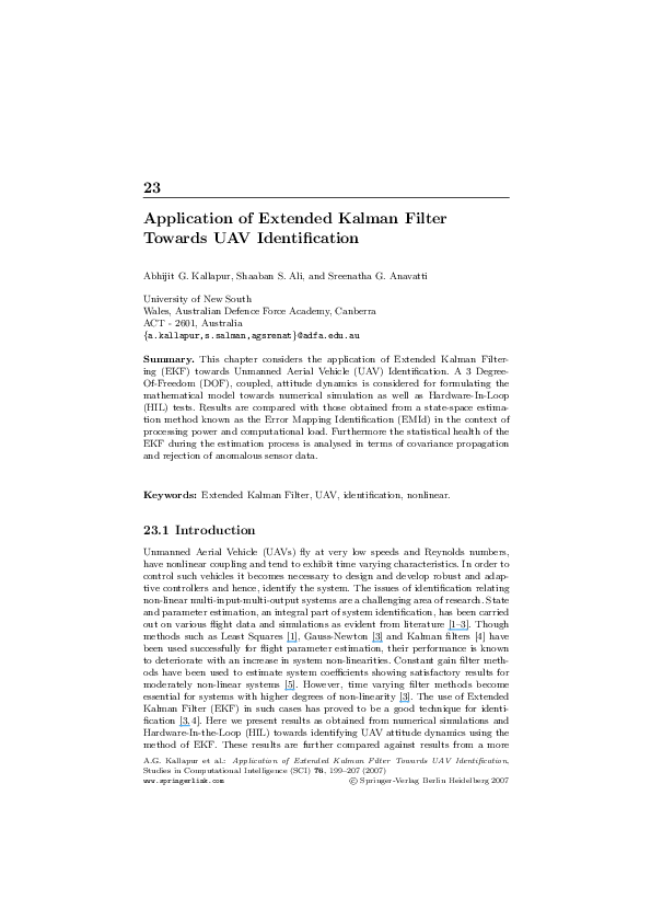 (PDF) Application of Extended Kalman Filter Towards UAV Identification