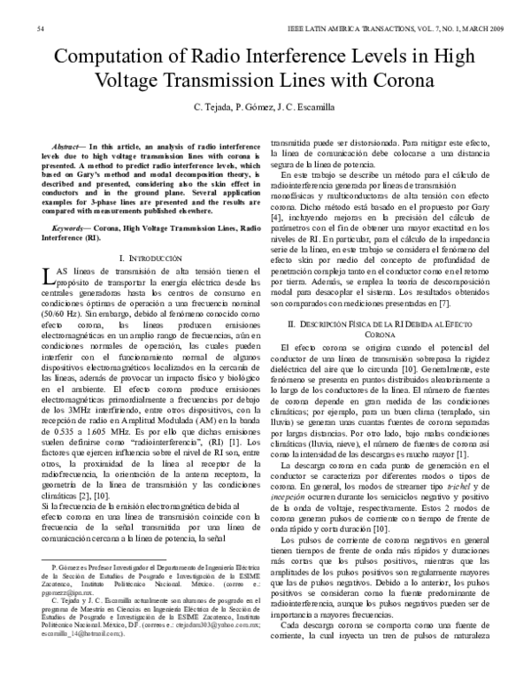(PDF) Computation of Radio Interference Levels in High Voltage ...