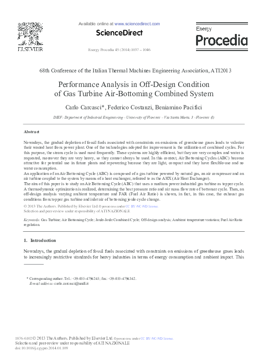 (PDF) Performance Analysis in Off-design Condition of Gas Turbine Air ...