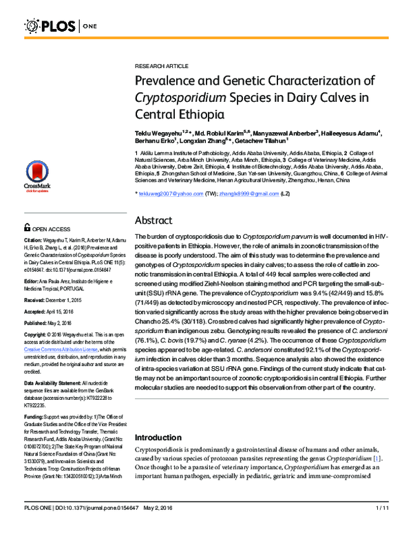 (PDF) Prevalence and Genetic Characterization of Cryptosporidium ...