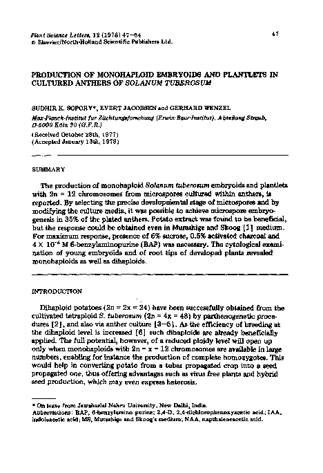 (PDF) Production of monohaploid embryoids and plantlets in cultured ...