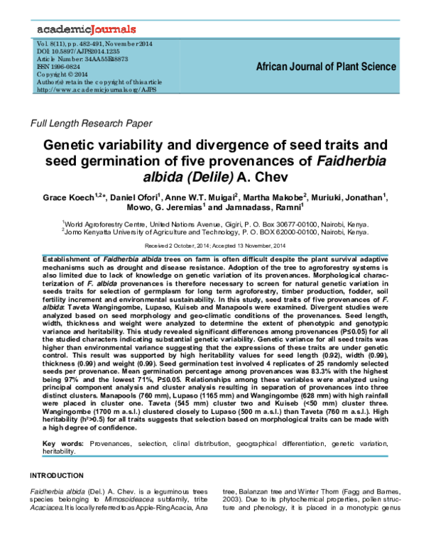 (PDF) African Journal of Plant Science Genetic variability and ...