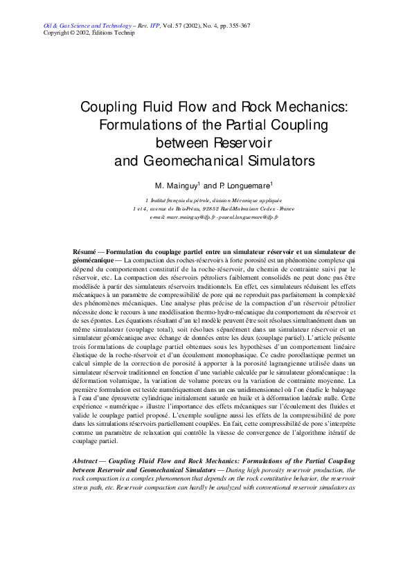 (PDF) Coupling Fluid Flow and Rock Mechanics: Formulations of the ...