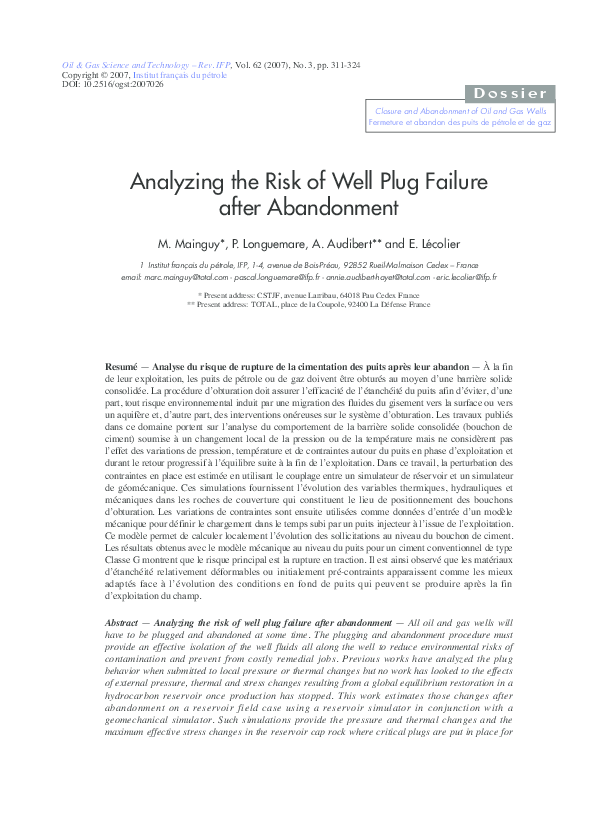 (PDF) Analyzing the Risk of Well Plug Failure after Abandonment