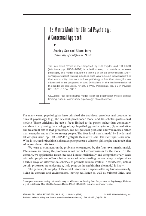 (PDF) The matrix model for clinical psychology: A contextual approach
