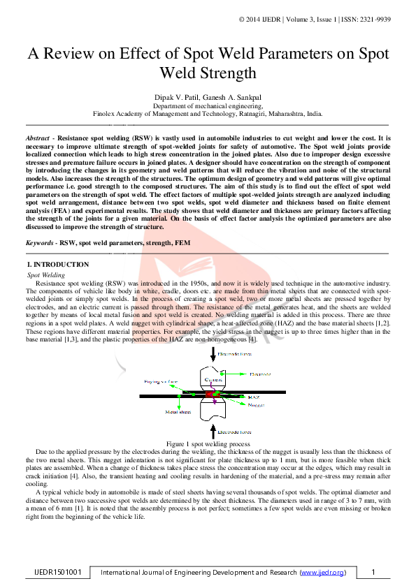 (PDF) A Review on Effect of Spot Weld Parameters on Spot Weld Strength