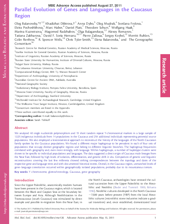 (PDF) Parallel evolution of genes and languages in the Caucasus region