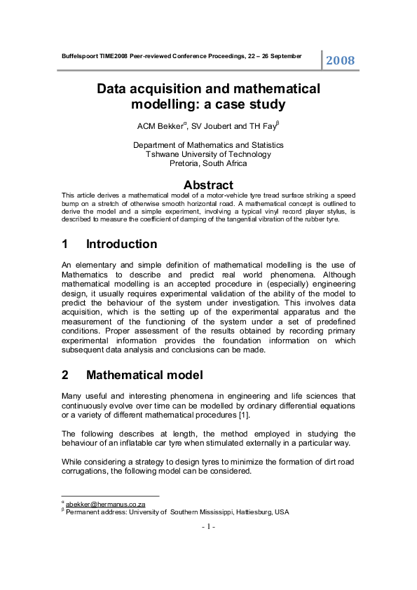 (PDF) Data acquisition and mathematical modelling: a case study