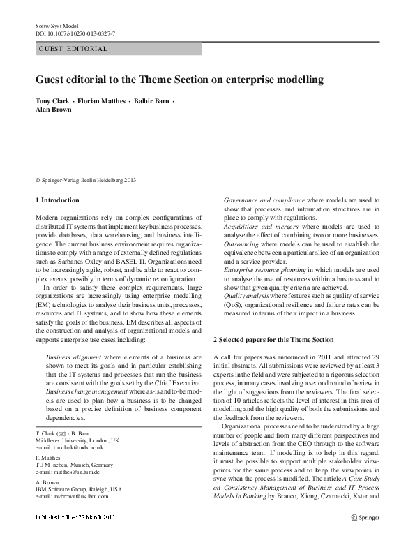 PDF) Guest editorial to the Theme Section on enterprise modelling 