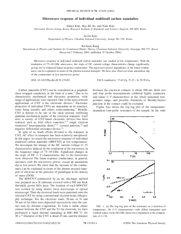 (PDF) Microwave response of individual multiwall carbon nanotubes