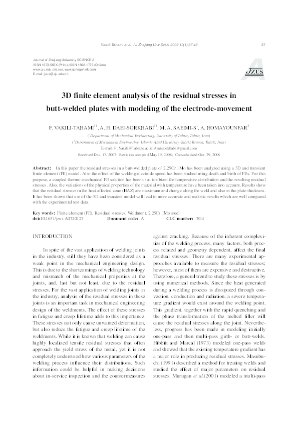 (PDF) 3D finite element analysis of the residual stresses in butt ...