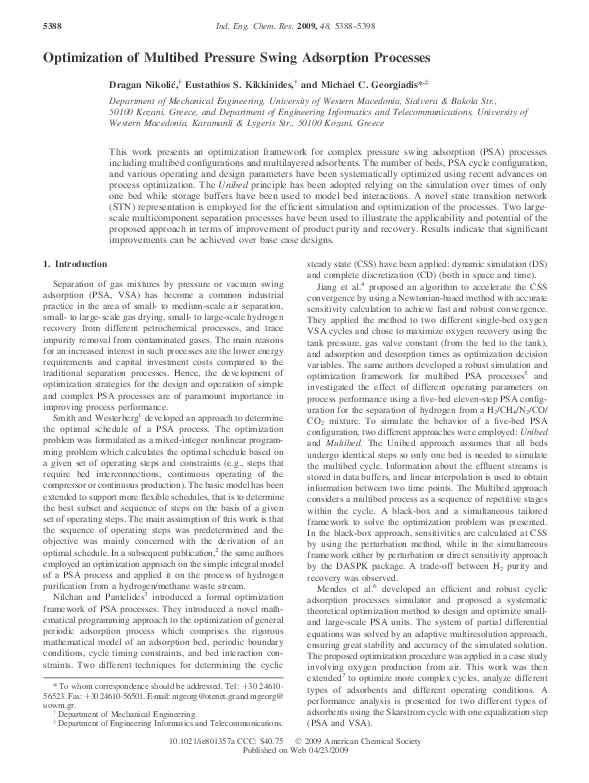 (PDF) Optimization of Multibed Pressure Swing Adsorption Processes