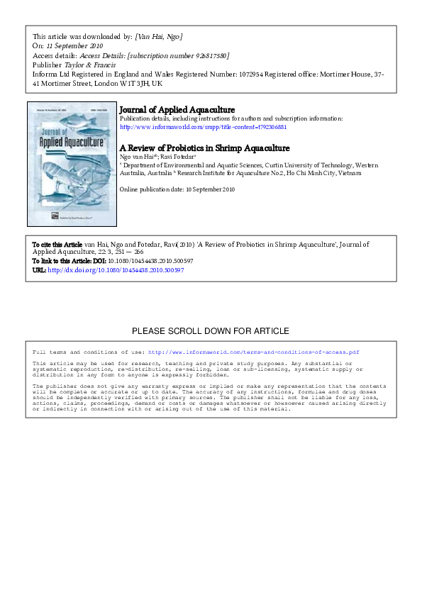 (PDF) A Review of Probiotics in Shrimp Aquaculture