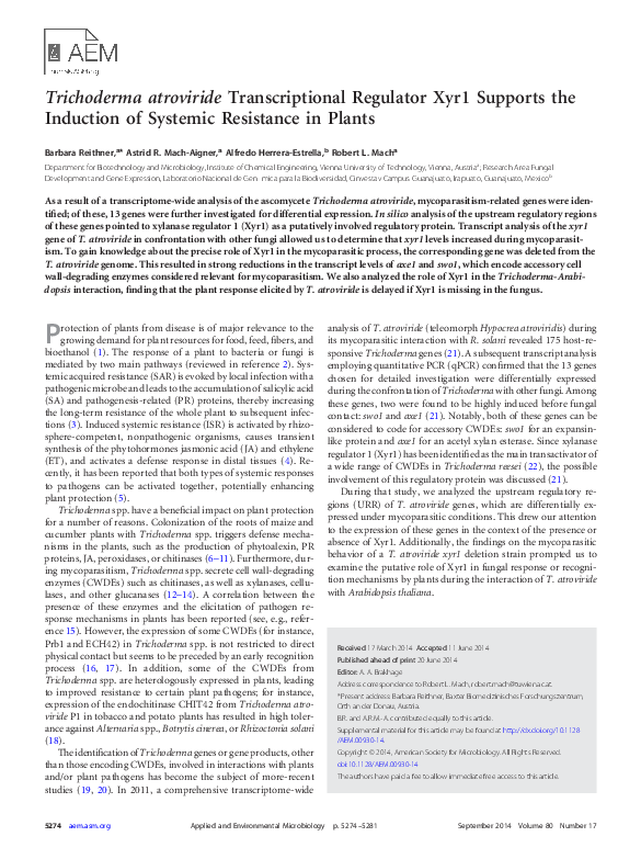 (PDF) Trichoderma atroviride Transcriptional Regulator Xyr1 Supports ...