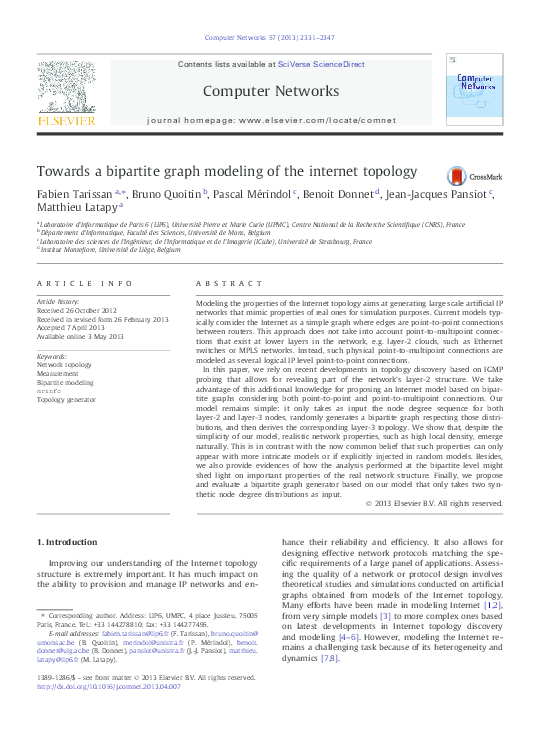 (PDF) Towards a bipartite graph modeling of the internet topology