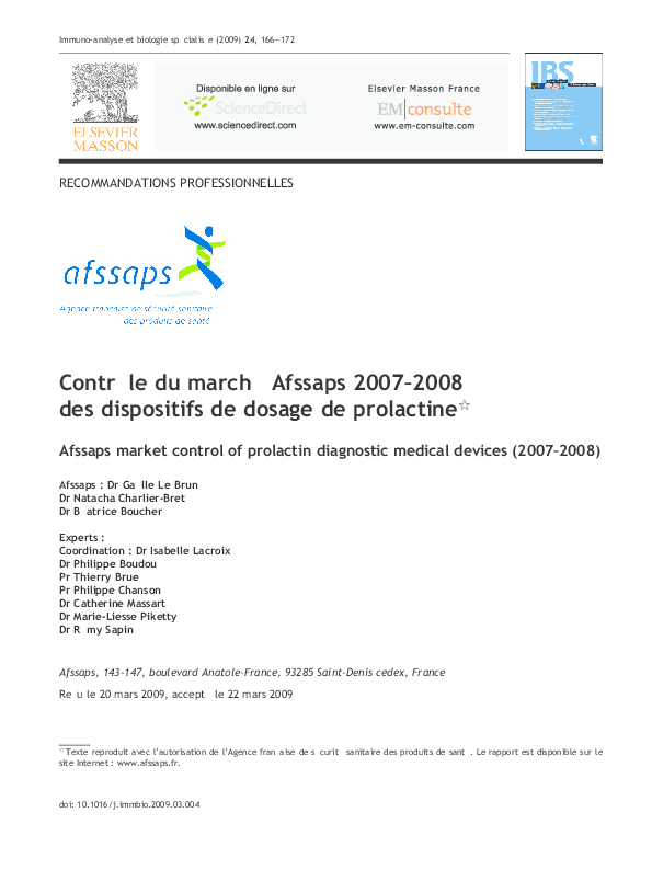 (PDF) Contrôle du marché Afssaps 20072008 des dispositifs de dosage de