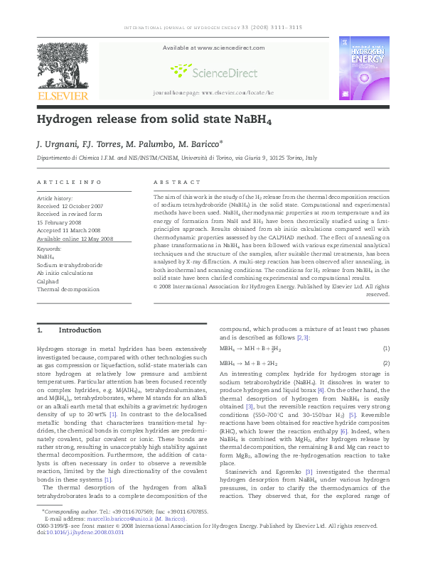 (PDF) Hydrogen release from solid state NaBH 4