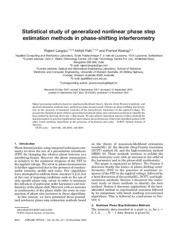 (PDF) Statistical study of generalized nonlinear phase step estimation ...