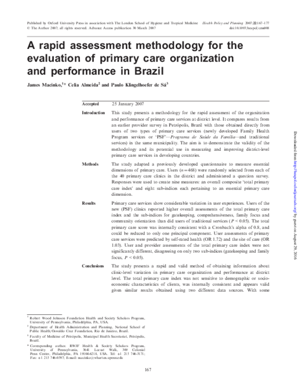 (PDF) A rapid assessment methodology for the evaluation of primary care ...