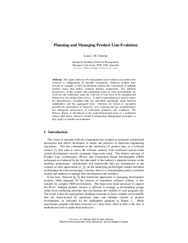 (PDF) Planning and Managing Product Line Evolution