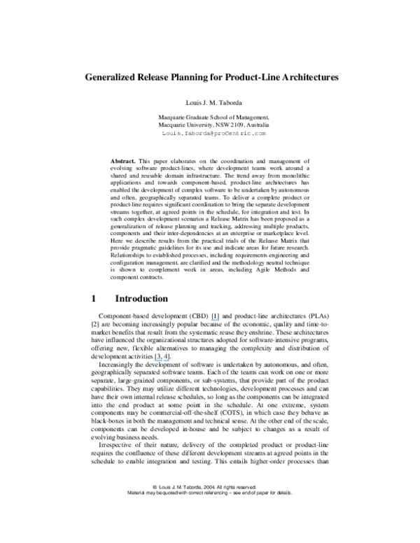 (PDF) Generalized Release Planning for Product Line Architectures